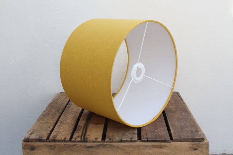 Linen Yellow Lampshades, Linen Lampshade for Table Lamp, Floor or Pendant Ceiling Light Shade, Yellow UNO Drum Lampshade 20cm 30cm 40cm image 7