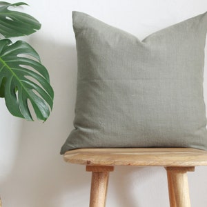 Softened Linen Cushion Cover, Stonewashed Linen Cushions, Pure Linen Throw Pillow Covers 45cm x 45cm 18 Sage Green