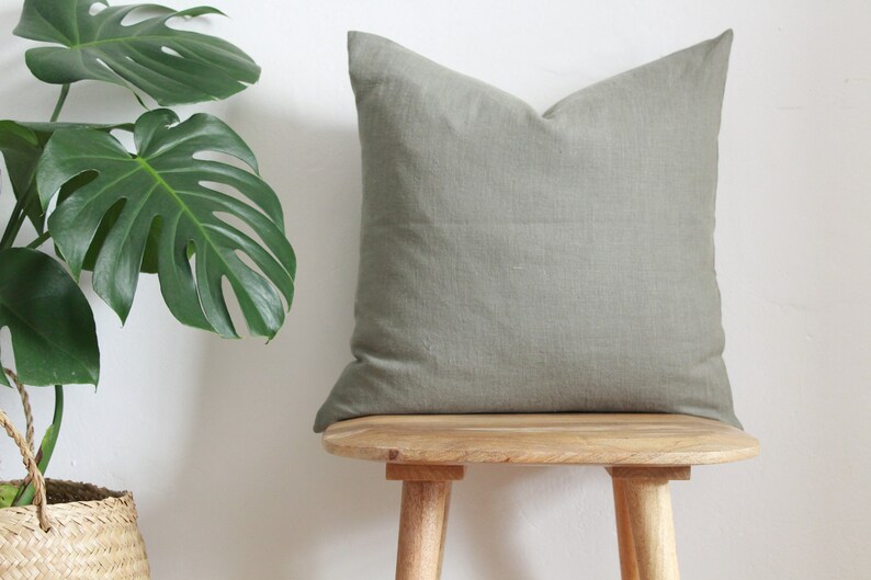 Softened Linen Cushion Cover, Stonewashed Linen Cushions, Pure Linen Throw Pillow Covers 45cm x 45cm 18 Sage Green