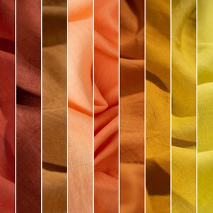 Yellow & Orange Linen Fabrics by the Metre, OEKO Tex Certified Pure Washed Linen Fabric, 205 gsm, 145cm (57")