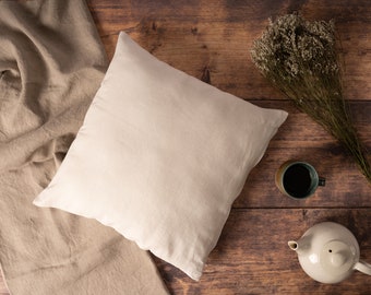 White Linen Cushion Cover, Pure Linen White Cushions with Zipper 45cm x 45cm (18")