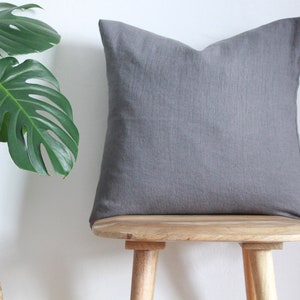 Softened Linen Cushion Cover, Stonewashed Linen Cushions, Pure Linen Throw Pillow Covers 45cm x 45cm 18 Graphite Grey