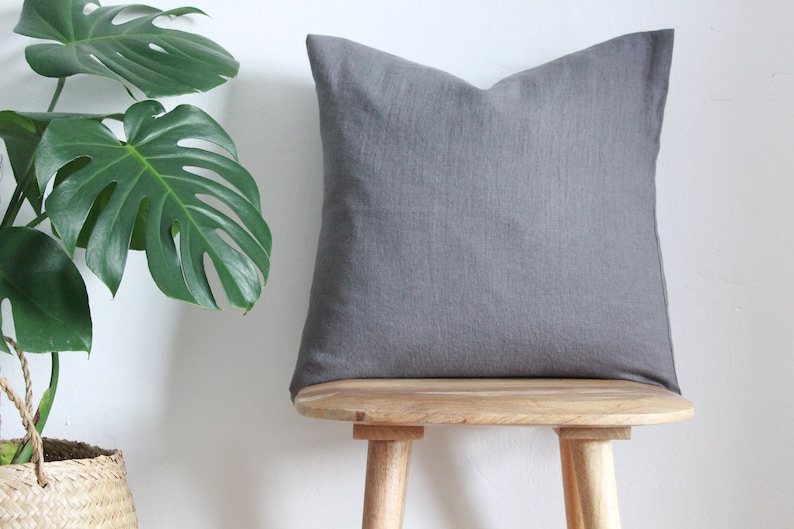 Softened Linen Cushion Cover, Stonewashed Linen Cushions, Pure Linen Throw Pillow Covers 45cm x 45cm 18 Graphite Grey