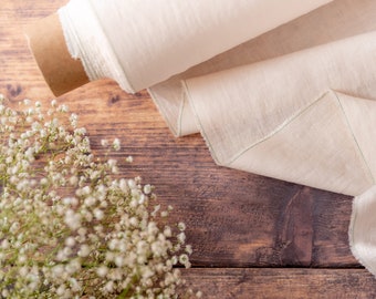 Light Cream Linen Fabric by the Metre, OEKO Tex Certified Washed and Softened Lithuanian Linen 205 gsm, 145cm (57") Width