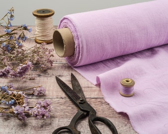 Light Lilac Linen Fabric by the Metre, Softened OEKO Tex Certified Purple Linen Fabric, 205 gsm, 145cm (57") Width