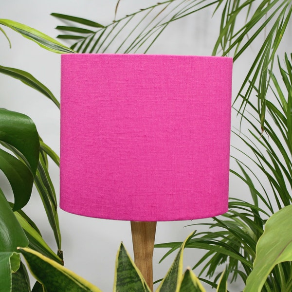 Linen Hot Pink Lamp Shade, UNO Drum Bright Fuchsia Pink Lampshade for Table Lamp, Floor Lamp or Ceiling Light Shade