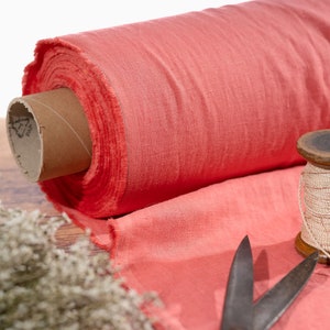 Korallrosa Leinenstoff Meterware UK Store, OEKO Tex zertifizierter weicher & gewaschener reiner litauischer Leinenstoff, 205 g/m², 145 cm (57 &quot;) Breite
