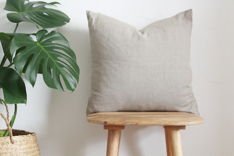 Softened Linen Cushion Cover, Stonewashed Linen Cushions, Pure Linen Throw Pillow Covers 45cm x 45cm 18 Natural