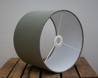 Linen Dusty Sage Green Lampshade for Table Lamp, Floor Lamp or Ceiling Light Shade, UNO Drum Sage Lampshade in 20cm 30cm 40cm Diameter