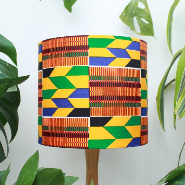 Kente Print African Lampshade, Abat-jour à motifs orange et jaune, UNO Abat-jour pour pendentif, lampe de table ou de sol 20cm 30cm 40cm