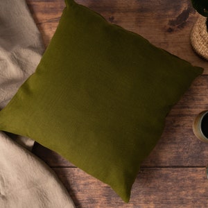 Moss Green Linen Cushion Cover, Softened Pure Linen Cushions with Zipper 45cm x 45cm (18")