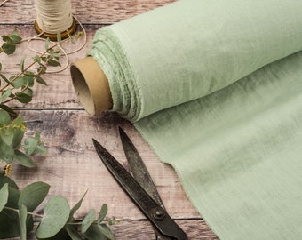 Pistachio Green Softened Linen Fabric by the Metre, OEKO-TEX® Certified, 205gsm, 145cm Width