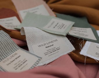 Plain Midweight Linen Fabric Samples - 100% European Flax, Washed Finish