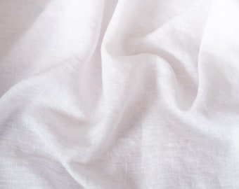 Bright White Linen Fabric by the Metre, OEKO Tex Certified Washed and Softened Lithuanian Linen 205 gsm, 145cm (57") Width