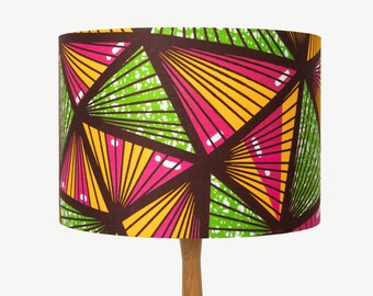 Geometric Wax Print African Lampshade, Green and Pink Lampshade for Table Lamp, Floor or Pendant, UNO Drum Shade 20cm 30cm 40cm