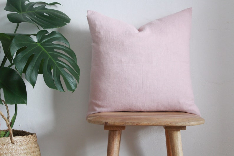 Softened Linen Cushion Cover, Stonewashed Linen Cushions, Pure Linen Throw Pillow Covers 45cm x 45cm 18 Dusty Pink