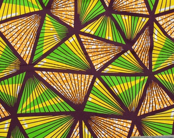 Green and Yellow Triangles African Wax Print Fabric, GTP Nu-Style Fabric By The Yard