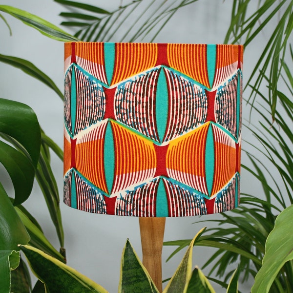Aqua & Orange Lampshade, African Wax Print Patterned Lampshade, Retro Lampshade for Table Lamps, Floor Lamps or Pendant Ceiling Lampshades