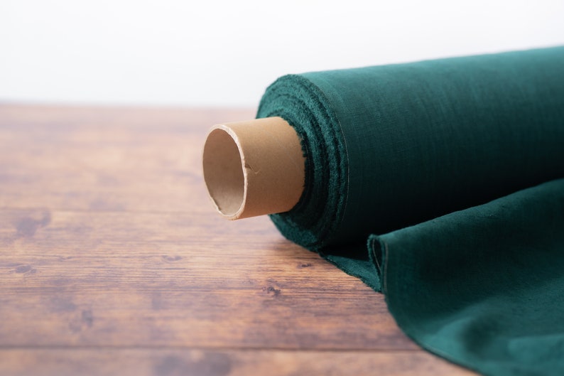 Dark Forest Green Linen Fabric by the Metre, OEKO Tex Certified Washed and Softened Lithuanian Linen 205 gsm, 145cm 57 Width image 6