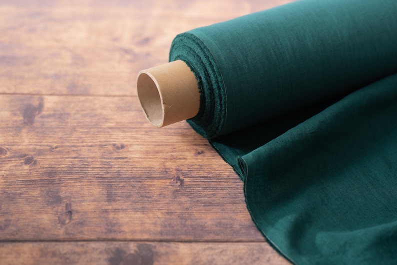 Dark Forest Green Linen Fabric by the Metre, OEKO Tex Certified Washed and Softened Lithuanian Linen 205 gsm, 145cm 57 Width image 8