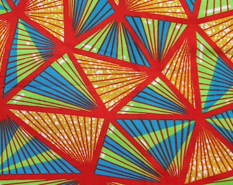 Red, Green and Blue Triangles African Wax Print Fabric, GTP Nu-Style Fabric By The Yard