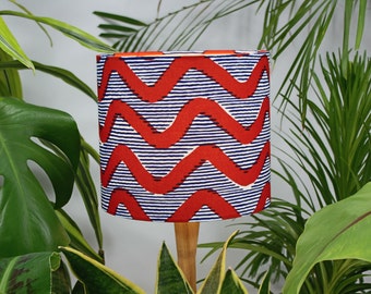Red, White and Navy Blue Waves African Lampshade for Table Lamp, Floor or Ceiling Pendant Lighting, UNO Drum Lamp Shade