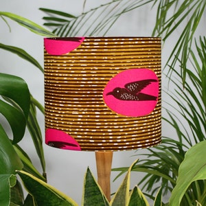 Swallow Bird African Lampshade, Wax Print Boho Lamp Shade, Gold & Pink Lamp Shade for Floor Lamp, Table or Ceiling Light Shade