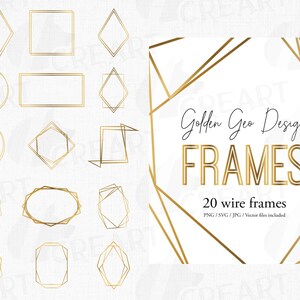 Golden Geometric Frames Clip Art: Wedding Invitation Design (PNG, SVG, JPG, Vector)