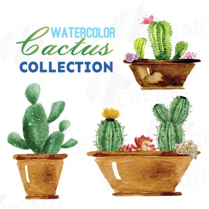 Watercolor cactus and watercolor succulent Clipart pack, Green cactus, Gallery wall cactus for print  - Printable cactus wall art