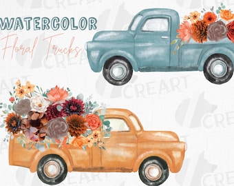 Autumn Flower Truck Clipart: Fall Wedding Invitation Graphics (Digital Files)