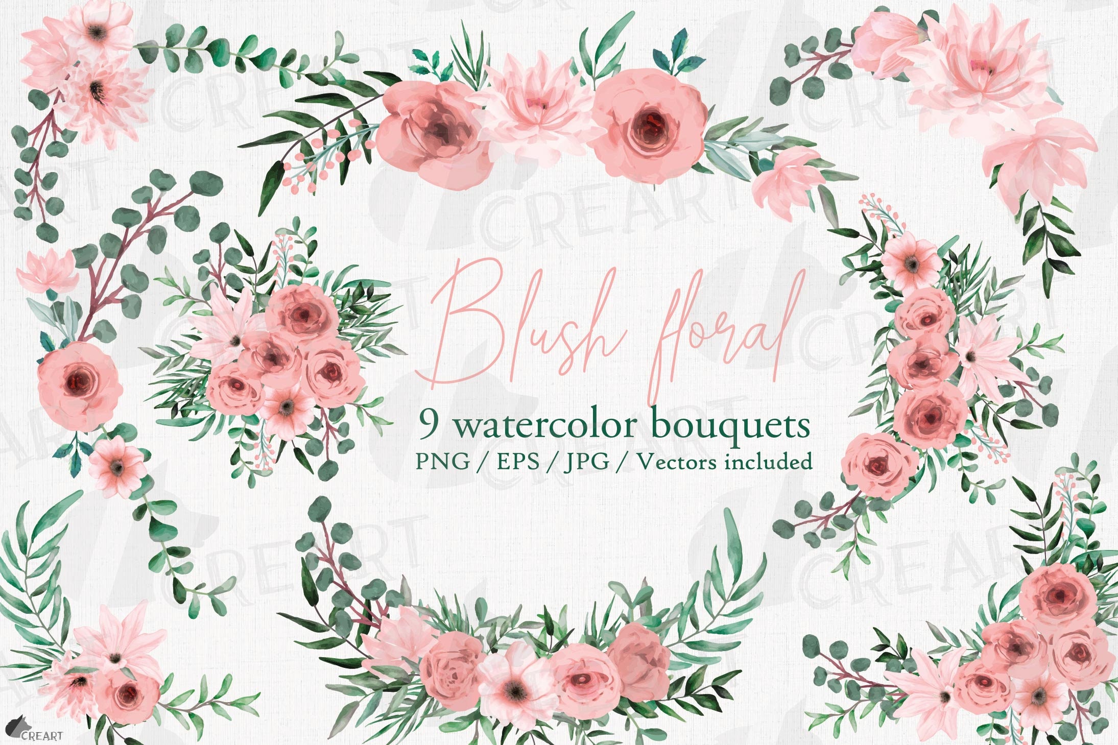 Blush Pink Watercolor Floral Bouquet Clipart (PNG, SVG, JPG) - Etsy