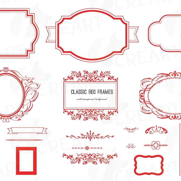 Classic red frames, printable Christmas borders clip art pack, digital basic labels, digital stamp, vector illustrator, png, svg, jpg files