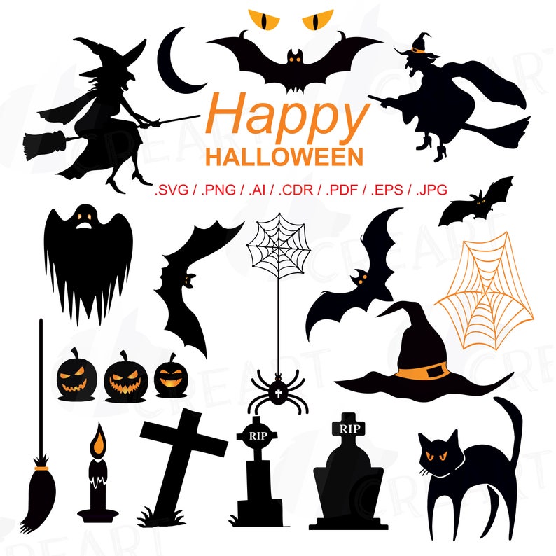 Download Clip Art Art Collectibles Halloween Clipart Svg Eps Silhouette Halloween Clipart Ai Cdr Printable Jpg And Pdf Files Happy Halloween Vector Digital Download File