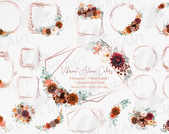 Autumn Floral Rose Gold Frames: Boho Invitation Graphics (PNG, JPG, PDF)