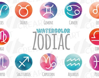 Watercolor Zodiac Sign Clipart: Astrology PNG, SVG, EPS (Digital Download)