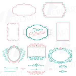 Collection de cadres numériques, bordures, étiquettes numériques douces, clipart bordures de base, tampon numérique, silhouette de cadre calligraphique