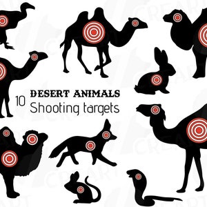 Desert Animals Shooting Targets Clip art pack with 10 different vector silhouettes for printing, camels, snake, coyote png, jpg, eps, dxf