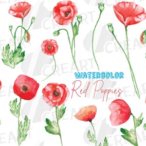 Aquarell roter Mohn Blume und Blatt Dekor Clip Art. Mohnblumen Clipart. Landhaus Feldblumen Hochzeit Einladung Design Elemente png.