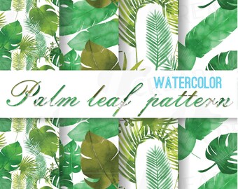 Aquarell Palmenblatt Muster: Tropisches Papier (Digitaler Download)