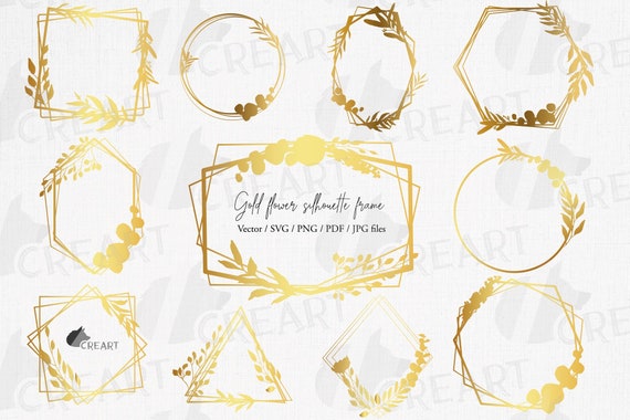 Download Golden Geometric Floral Silhouette Frames Clip Art Wedding Etsy