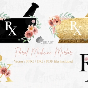 Floral Mortar and Pestle PNG: Medical Decor Graphics (Digital Files)