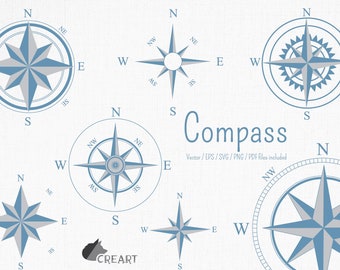 Compass Rose Clipart: Navigation Silhouette, Adventure Theme (SVG, PNG)