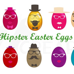 Hipster Ostereier Clip Art für den kommerziellen oder persönlichen Gebrauch, hochwertige pdf-, png, jpg, dxf und Silhouette Studio-Dateien.