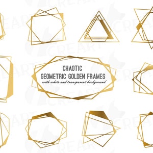 Cadres dorés géométriques chaotiques, images clipart cadres linéaires, faire-part de mariage, cadre polygonal, cadres en cristal, images vectorielles et png transparents