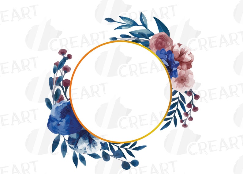 Watercolor elegant navy blue and blush floral borders flowers wedding decor png /& vectors elegant wedding pink and blue floral frames