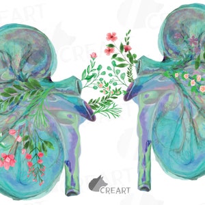 Florales anatomisches Nieren Dekor Design. Floral menschliche Niere Clip Art. Urologen Med Geschenk. Medizinische Anatomie Illustration zum Ausdrucken.