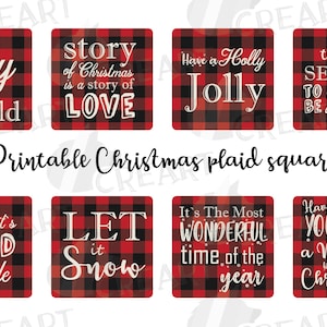 Image clipart cartes carrés de Noël à carreaux. Dessous de verre graphique numérique à transférer. Cartes de Noël imprimables et éléments de décoration.