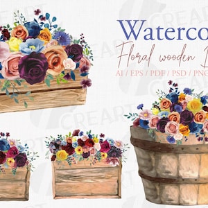 Watercolor Floral Box Clipart: Boho Wedding Decor (Digital Download)