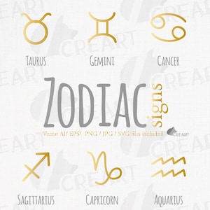Afdrukbare gouden sterrenbeelden clipart. Astrologiehuis- en cadeaudecoratie, horoscopenillustratie. Sterrenbeelden icoon. Hemelse elementen.