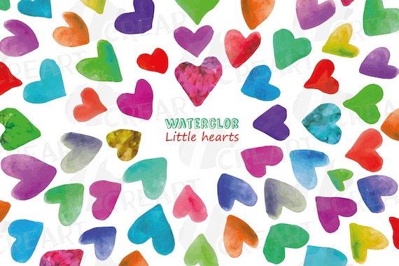 Download Watercolor Little Hearts Clip Art Colorful Valentine 2 Etsy